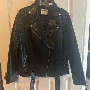 Old Navy Black Leather Jacket Asymmetrical Zipper